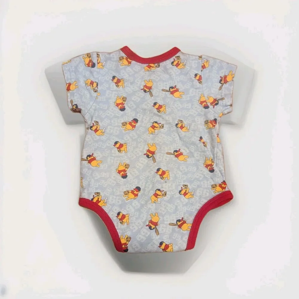 Vintage Disney Winnie The Pooh Baseball One Piece 6-9 months‎ Grey & Red